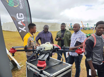 Agritech Expo spectators admire one of the drones on display during the just ended Agritech Expo in Chisamba district, Central Zambia. Photo by Derrick Silimina.